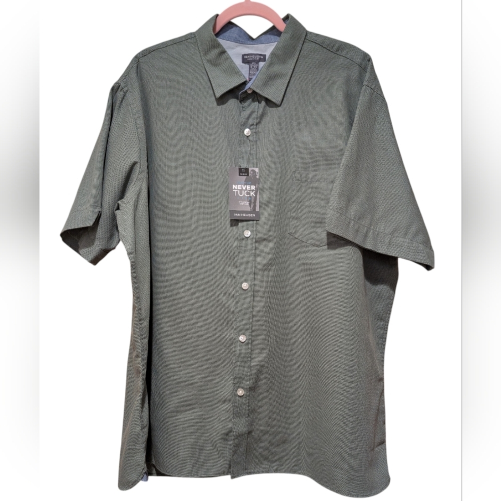 NWT Van Heusen Button Down Collard Shirt Never Tuck In Green. XXL